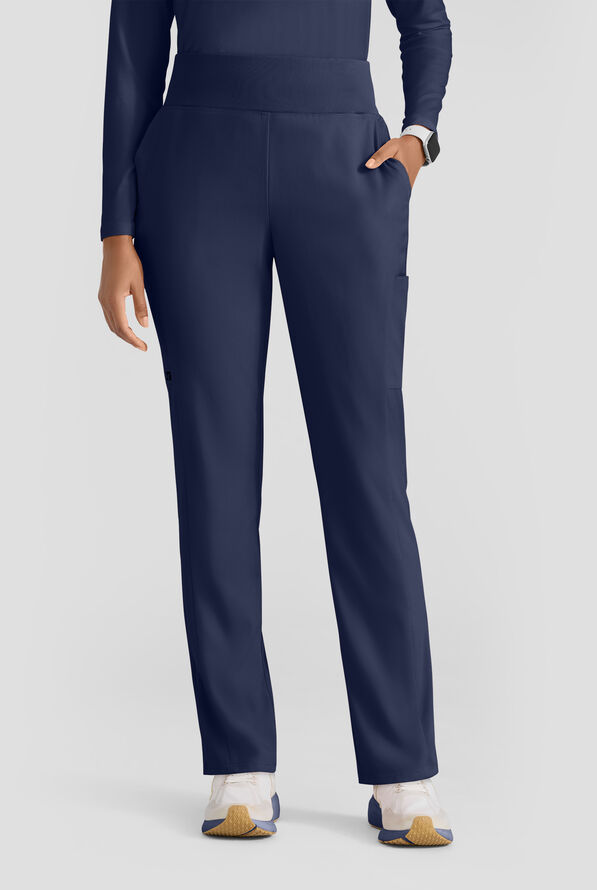 Grey's Anatomy by Barco Spandex STRETCH Renee Women's 6-Pocket High Waisted Straight Leg Scrub Pants - Indigo - 1