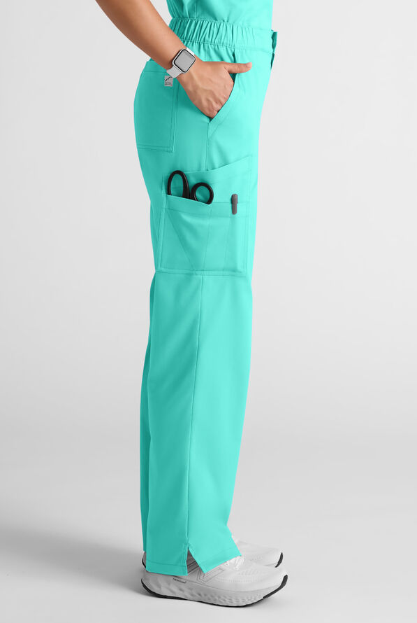 Butter-Soft STRETCH Women's 10-Pocket Straight Leg Cargo Scrub Pants - Aqua Dust - 3