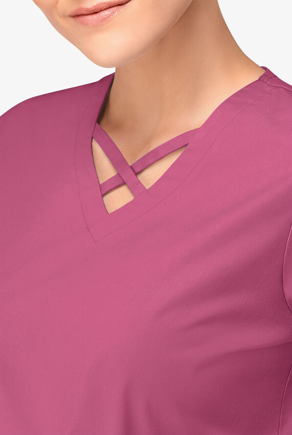 Butter-Soft STRETCH Women's 4-Pocket Crisscross Scrub Top - Berry Haze - 3