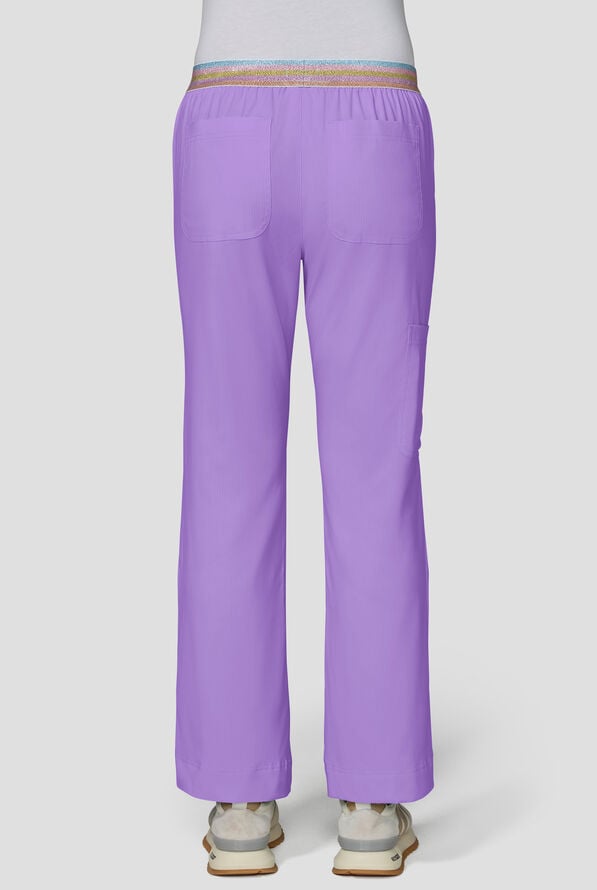 koi Lite&trade; Willow Women's 5-Pocket Rainbow Shimmer Trim Straight Leg Cargo Scrub Pant - French Lavender - 2