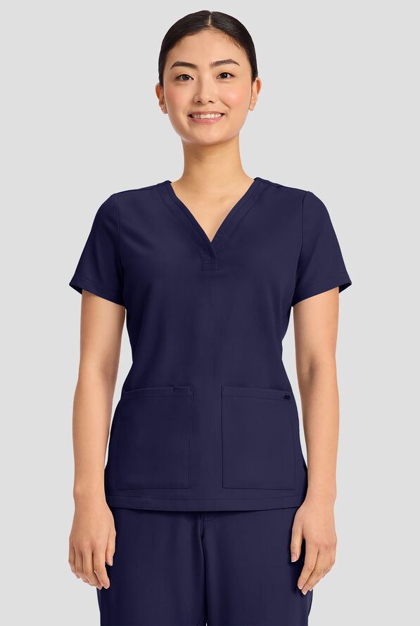 Blusa m&eacute;dica Healing Hands Quest Briana STRETCH con 3 bolsillos y cuello en Y para mujer - Navy - 2