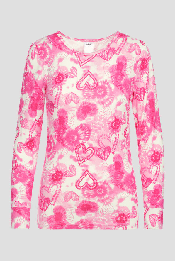 Wink Heart Ties Women's STRETCH Long Sleeve Knit Print Underscrub - null - 1