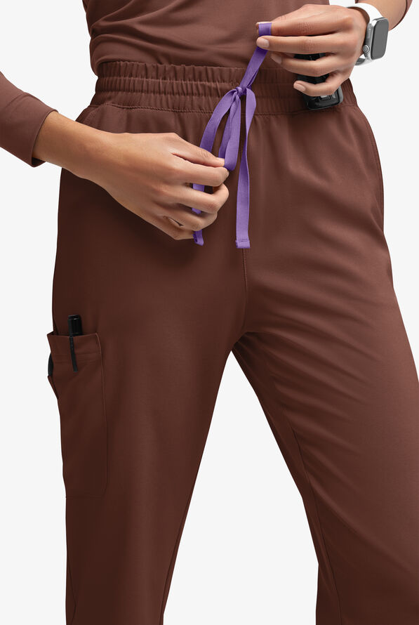 Easy STRETCH Naya Women&rsquo;s Natural Waist 6-Pocket Straight Leg Scrub Pants - Double Espresso/Ultraviolet Light - 3