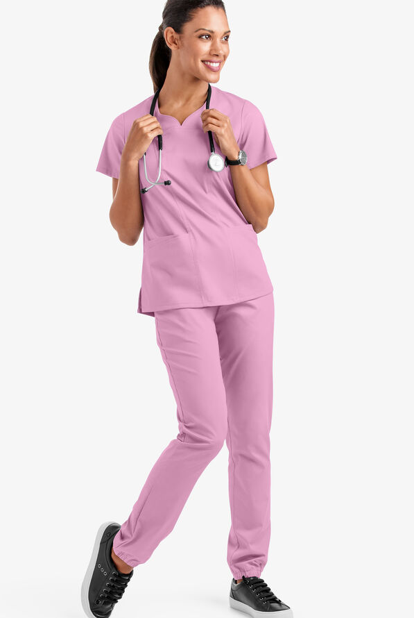 Butter-Soft STRETCH Women's 4-Pocket Sweetheart Neck Scrub Top - Sweet Rose - 2