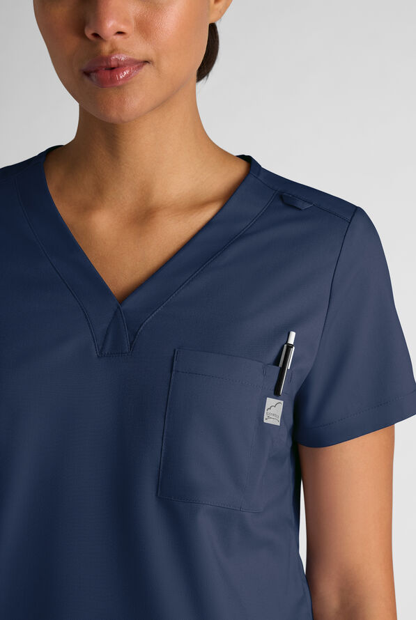 Butter-Soft STRETCH FLXTEK+ Women's 2-Pocket V-Neck Tuck-In Scrub Top - Navy - 4