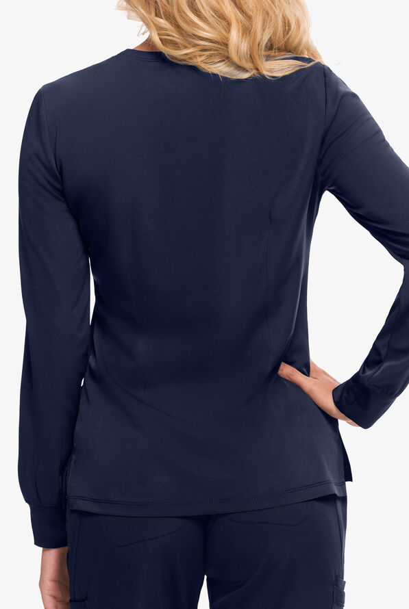 HH Works by Healing Hands Megan Women's 4-Pocket STRETCH Round Neck Warm-Up Scrub Jacket - Navy - 2