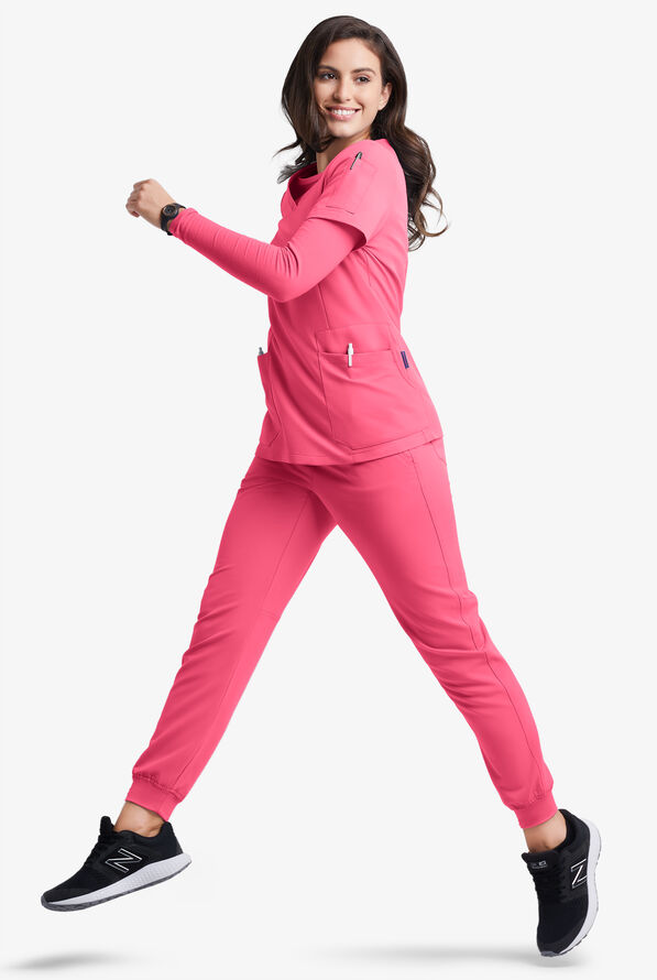MOVEMENT by Butter-Soft STRETCH Antares Women's 6-Pocket V-Neck Scrub Top - Rose Dusk - 2
