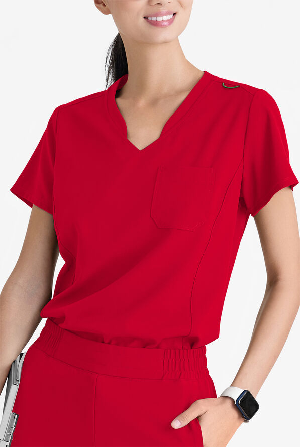 Grey's Anatomy by Barco Evolve STRETCH Sway Women's 1-Pocket Tuck In V-Neck Scrub Top - Red - 2