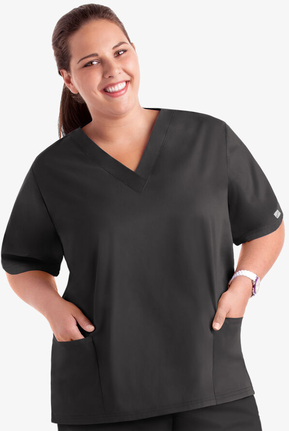 Butter-Soft Core Women's 2-Pocket V-Neck Scrub Top - Black - 3