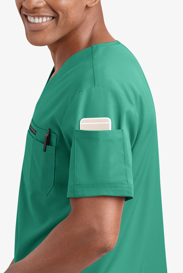 Advantage STRETCH Men's 4-Pocket V-Neck Scrub Top - Bermuda Green - 3