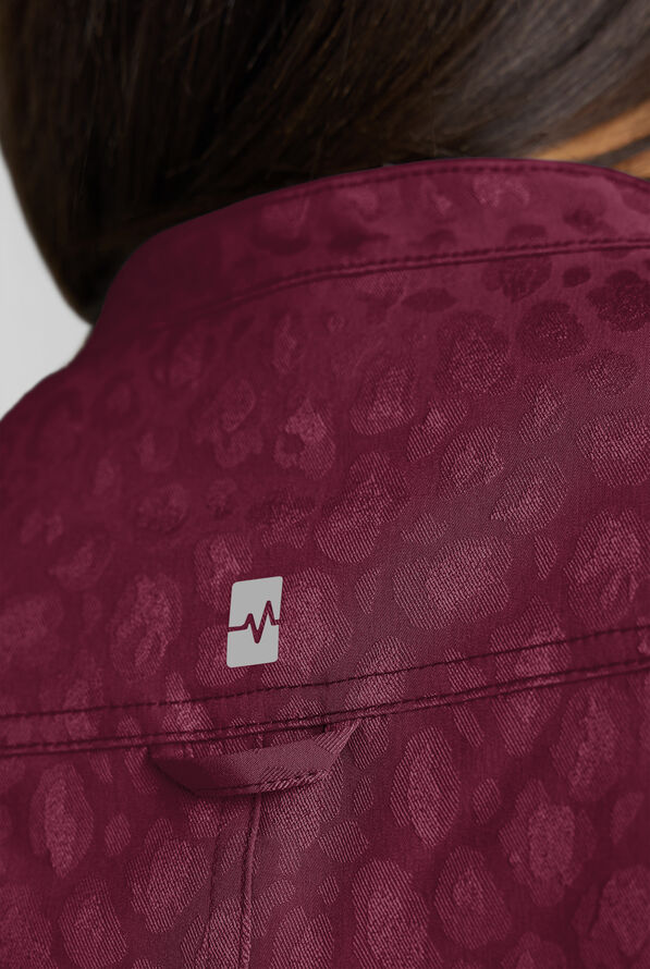 Easy STRETCH Bella Women's Jacquard 1-Pocket Henley Scrub Top - Wine - 4