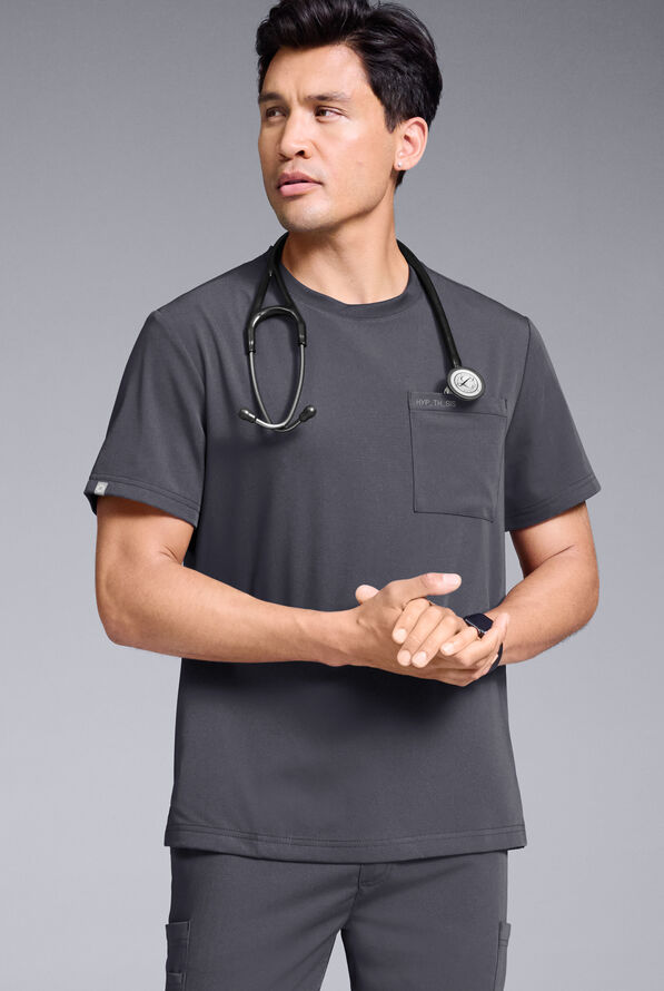 Hypothesis S-R Shift Ready Men’s 1-Pocket Tuck-In Crew Neck Scrub Top - Pewter - 1