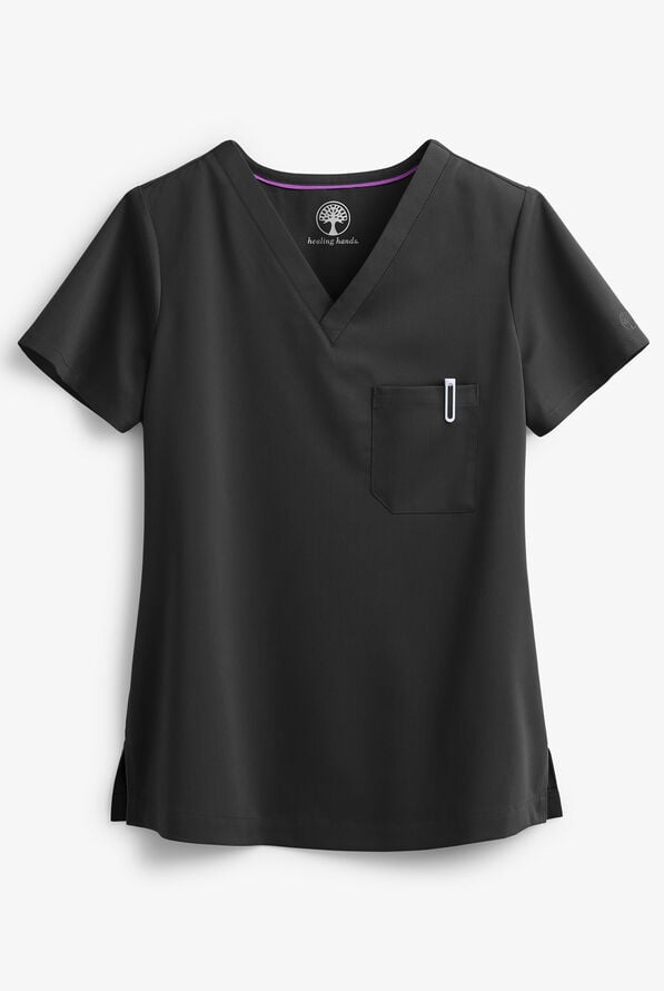 Healing Hands Purple Label Jada Women's 1-Pocket STRETCH Tuck In Scrub Top - Black - 1