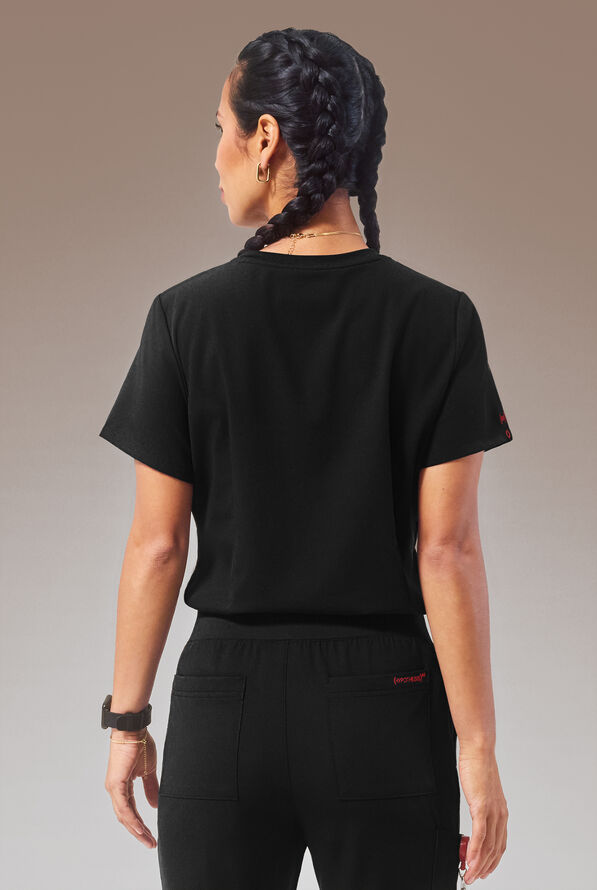 Hypothesis (RED) Base Women's 1-Pocket STRETCH Crew Neck Tuck-In Scrub Top - Jet Black - 4