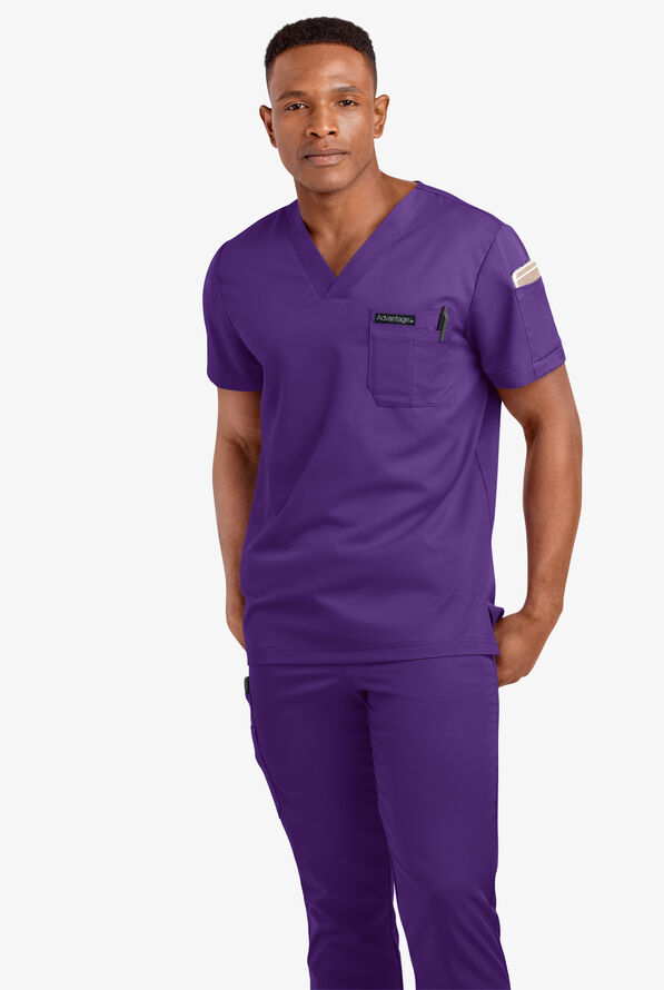 Advantage STRETCH Men's 4-Pocket V-Neck Scrub Top - Grape - 2