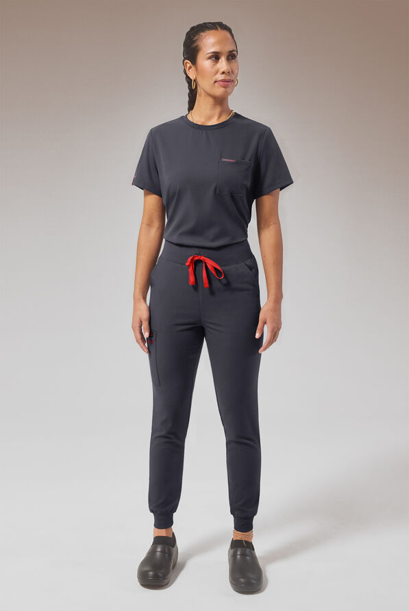 Hypothesis (RED) Base Women's 6-Pocket STRETCH Jogger Scrub Pant - Pewter - 5