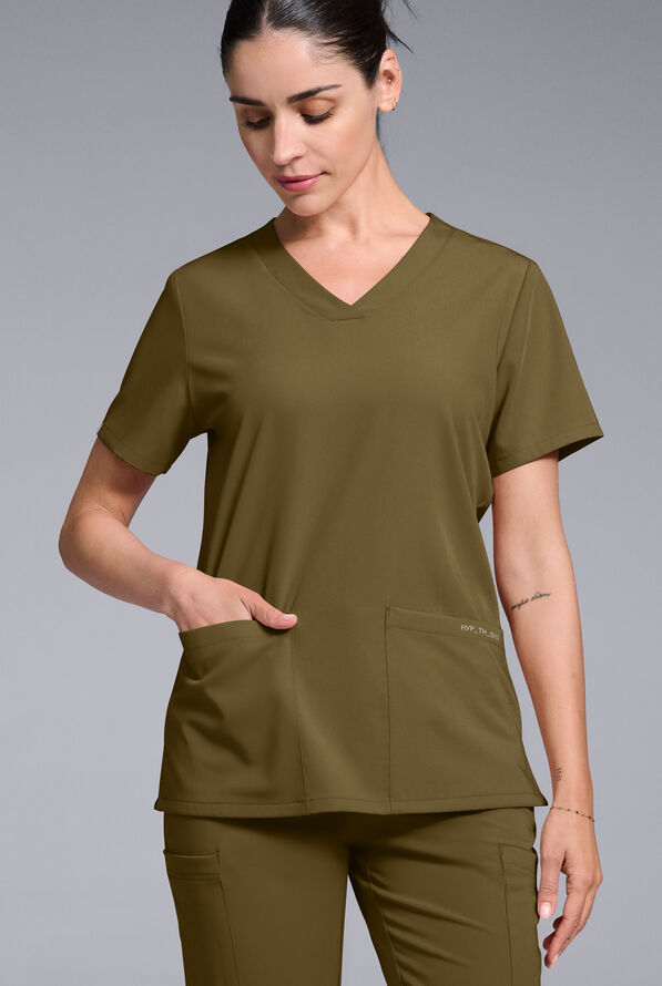 Hypothesis Women's Base 3 Pocket V-Neck Scrub Top - Dark Moss - 1