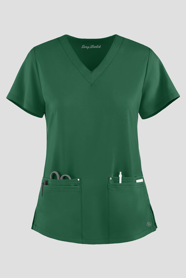 Easy STRETCH Lina Mitered Women's 4-Pocket V-Neck Scrub Top - Hunter - 1