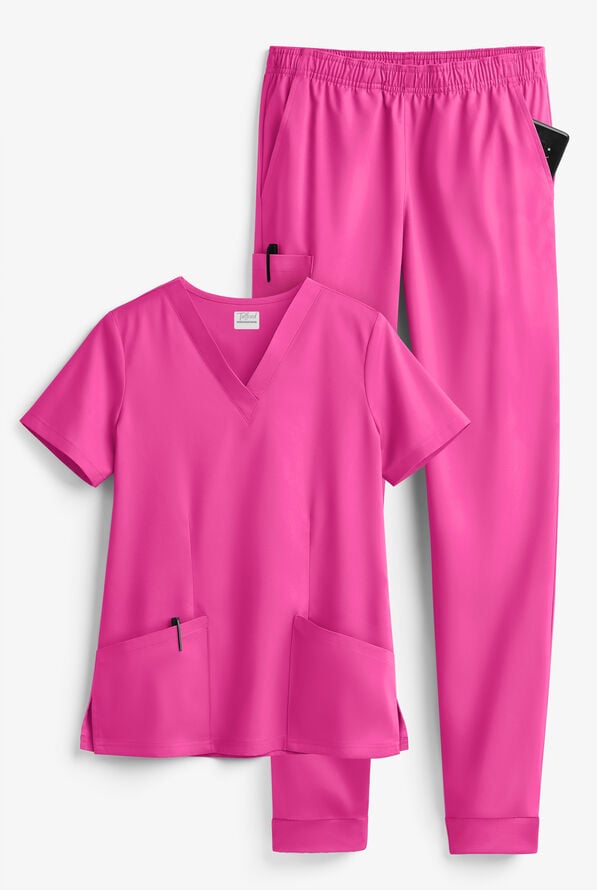 Tafford Active STRETCH Women's 5-Pocket Jogger Scrub Set - Glam Pink - 1