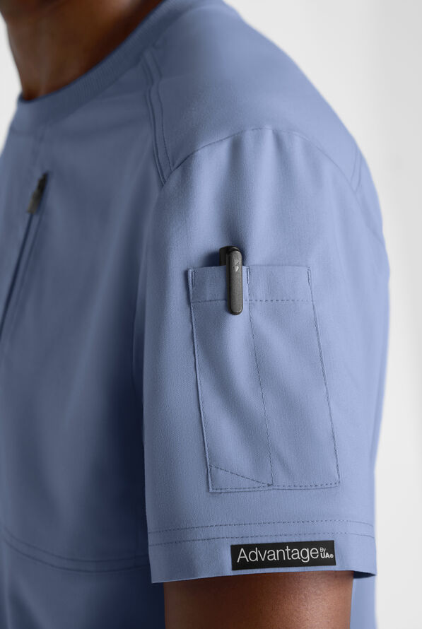 Advantage STRETCH Men's 3-Pocket Crew Neck Scrub Top - Ceil Blue - 3