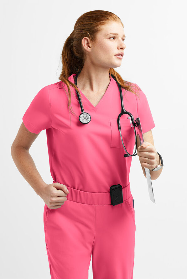 MOVEMENT by Butter-Soft Ceti Women's 1-Pocket V-Neck Tuck-In STRETCH Scrub Top - Rose Dusk - 2