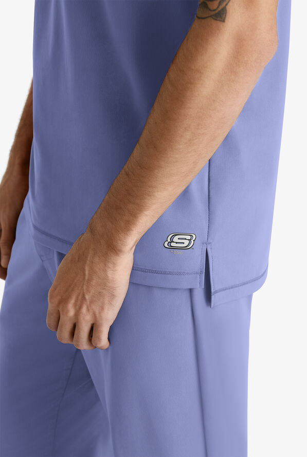 Skechers by Barco Slip-ins Flex Men's 1-Pocket STRETCH Tuck In Zipper Round Neck Scrub Top - Ceil Blue - 3