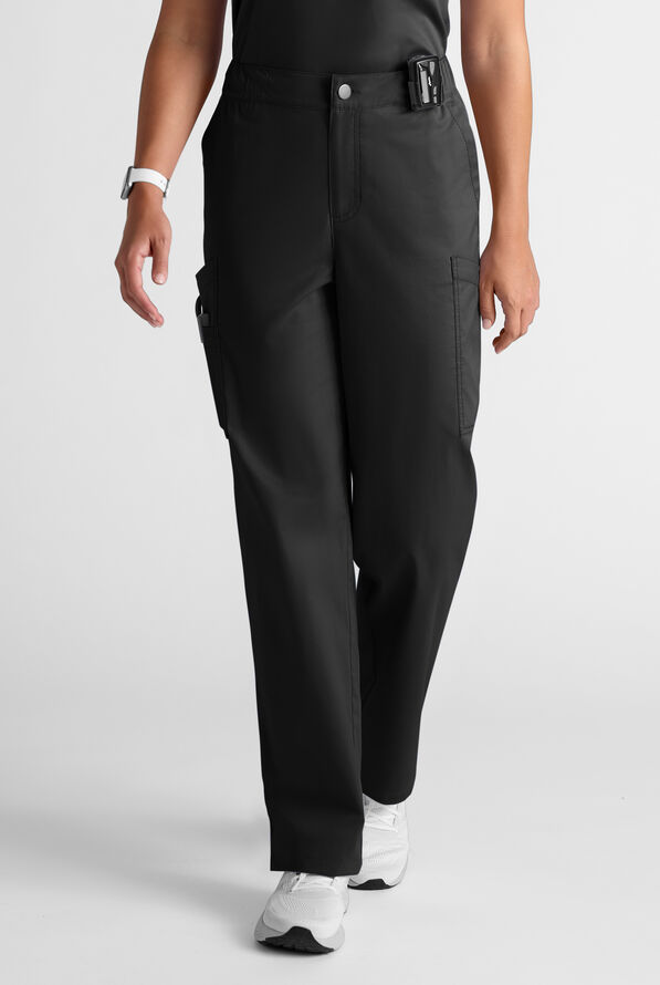 Butter-Soft STRETCH Women's 8-Pocket Cargo Button Front Pant With Fly Scrub Pants - Black - 1