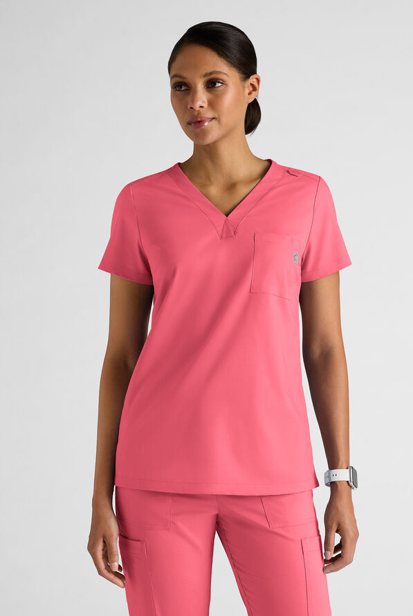Butter-Soft STRETCH FLXTEK+ Women's 2-Pocket V-Neck Tuck-In Scrub Top - Rouge Rose - 1