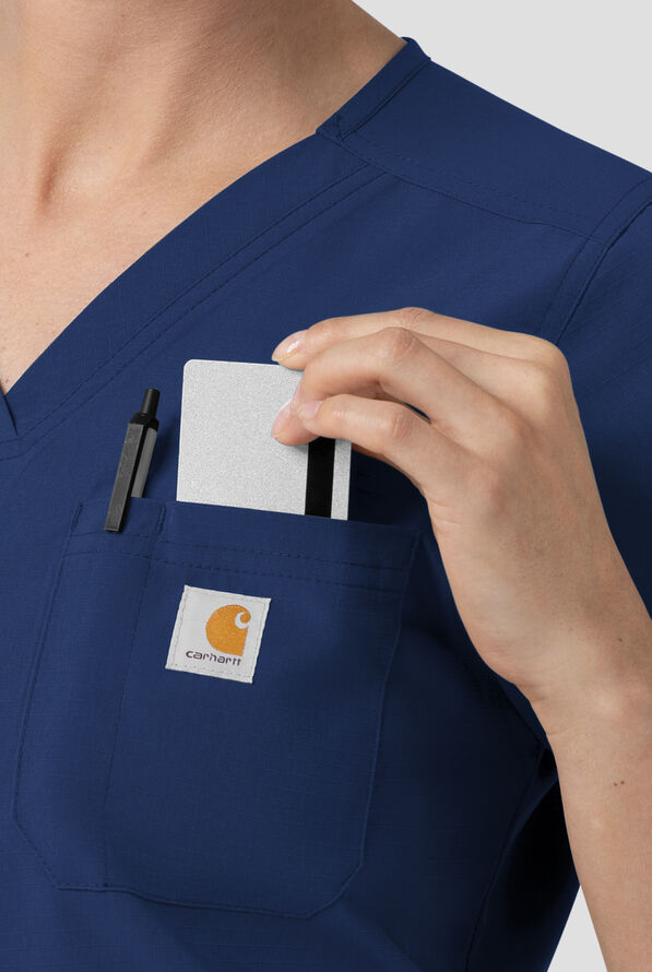 Blusa m&eacute;dica Carhartt FLD & RSCU Rugged Flex STRETCH con cuello en V y 4 bolsillos para mujer - Navy - 4