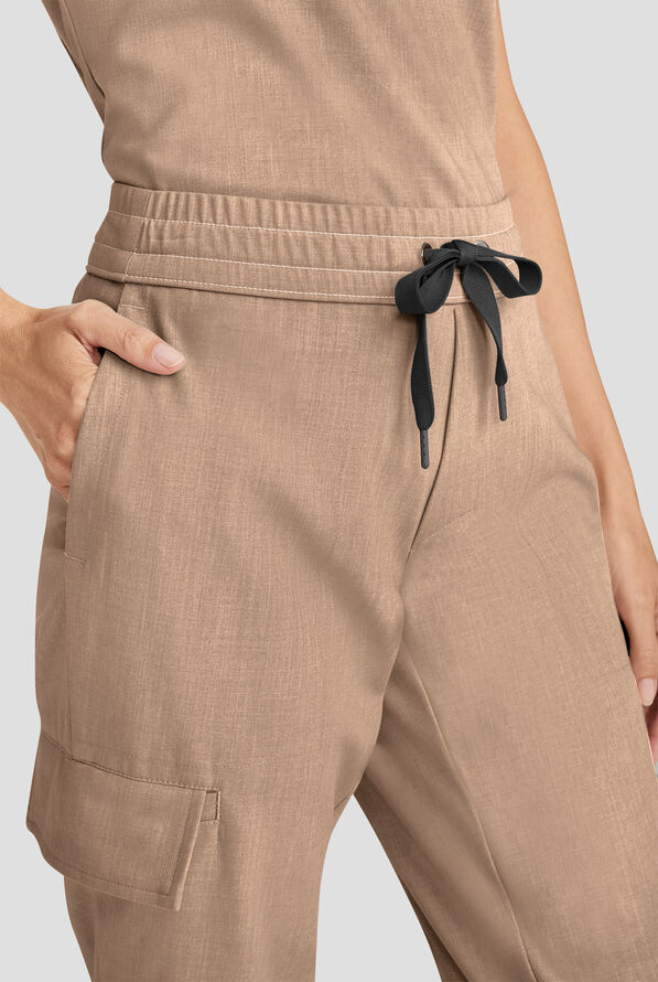 Healing Hands Quest Women's 4-Pocket STRETCH Straight Leg Drawstring Cargo Scrub Pant - Desert Taupe - 2