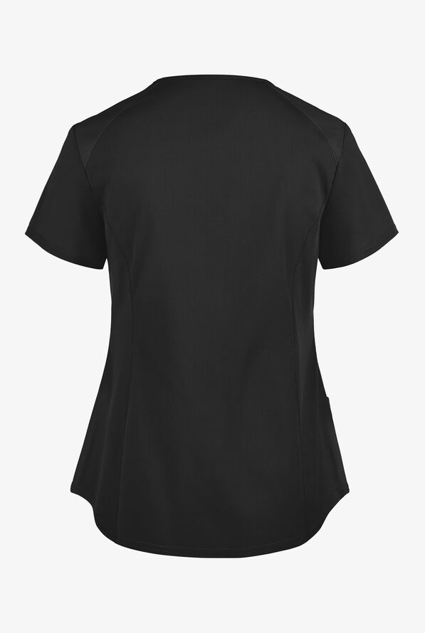 UA Exclusive Cherokee Workwear Professionals Active Women's 2-Pocket STRETCH Mock Wrap Scrub Top - Black - 3