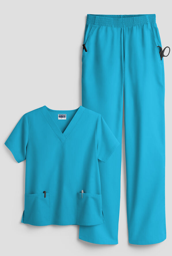 Strictly Scrubs Women's 4-Pocket Scrub Set - Turquoise - 1