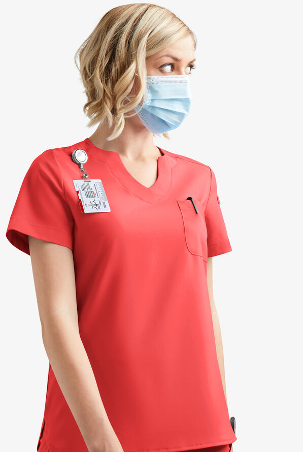 Easy STRETCH Nikki Women's 1-Pocket Scallop Neck Tuck-In Scrub Top - Radiant Red - 7