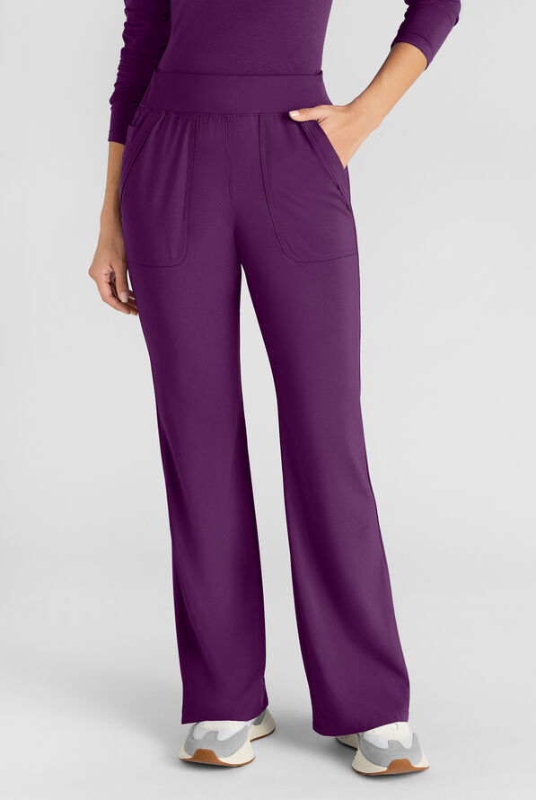 Easy STRETCH Sydney Women's Flare Leg Scrub Pants – 2-Piece Jumpsuit Bottom - Eggplant - 1