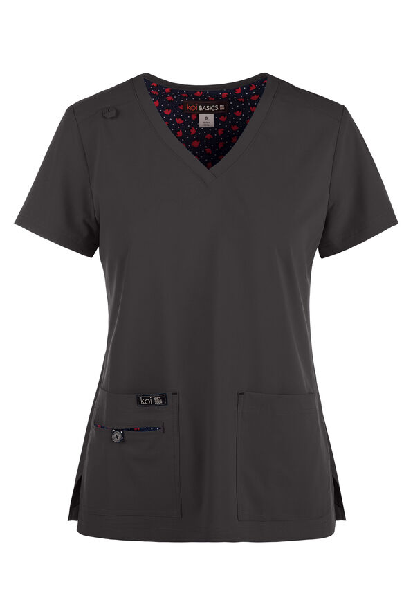 koi Basics Becca Women's 4-Pocket STRETCH V-Neck Scrub Top - Charcoal - 1