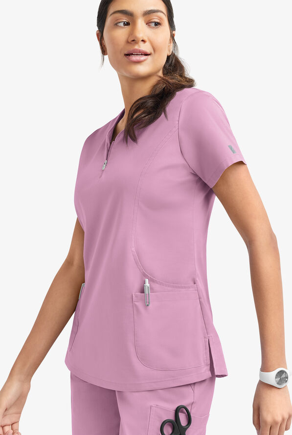 Blusa médica UA Butter-Soft STRETCH con cremallera en el cuello curvo y 4 bolsillos para mujer - Smokey Mauve - 3