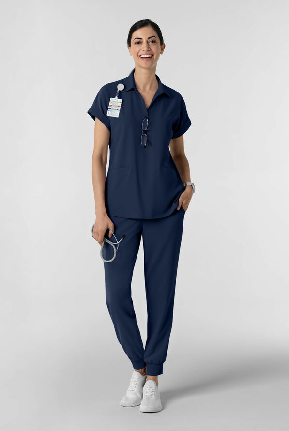 Wink Renew Women's 6-Pocket STRETCH Flat Front Drawstring Cargo Jogger Scrub Pant - Navy - 5