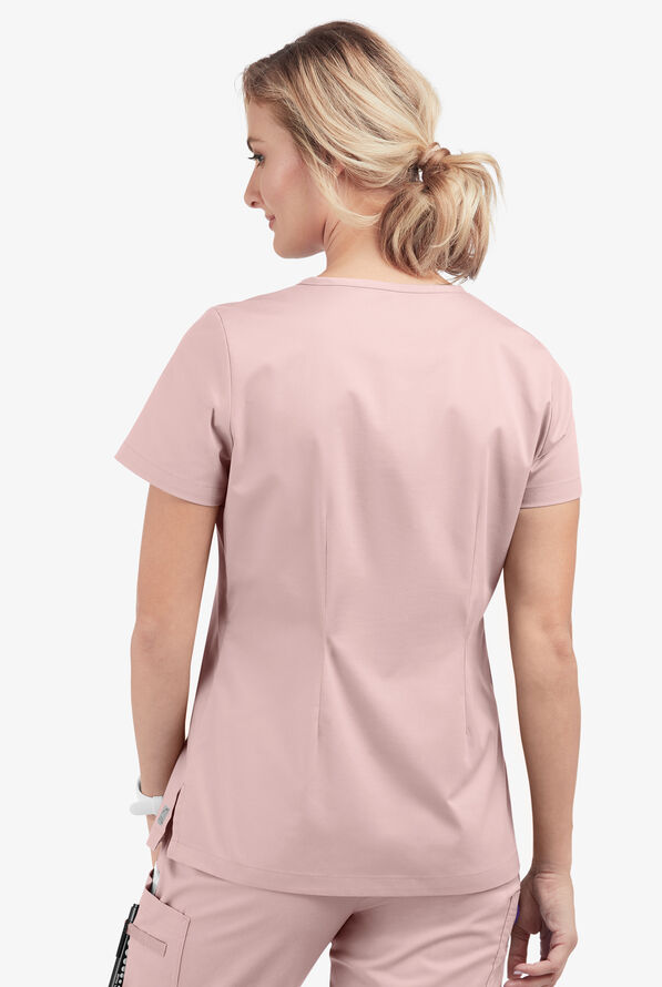 Butter-Soft STRETCH Women's 2-Pocket V-Neck Tuck-In Scrub Top - Mauve Shadow - 4
