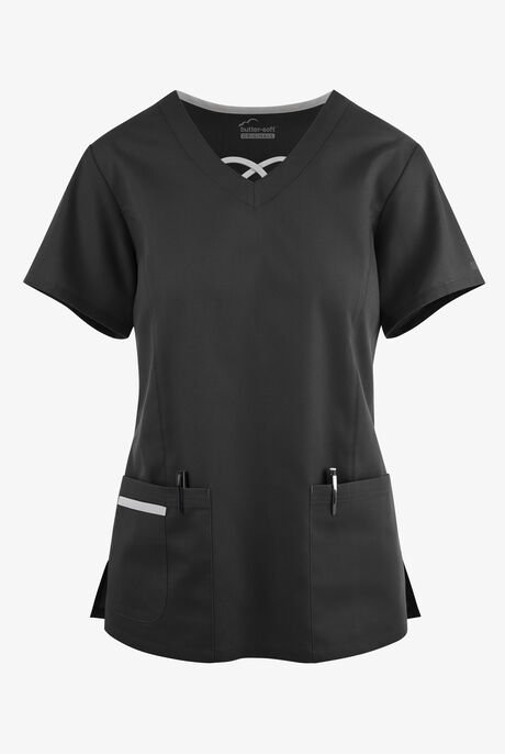 Butter-Soft Originals Women's 3-Pocket Crisscross Contrast V-Neck Scrub Top