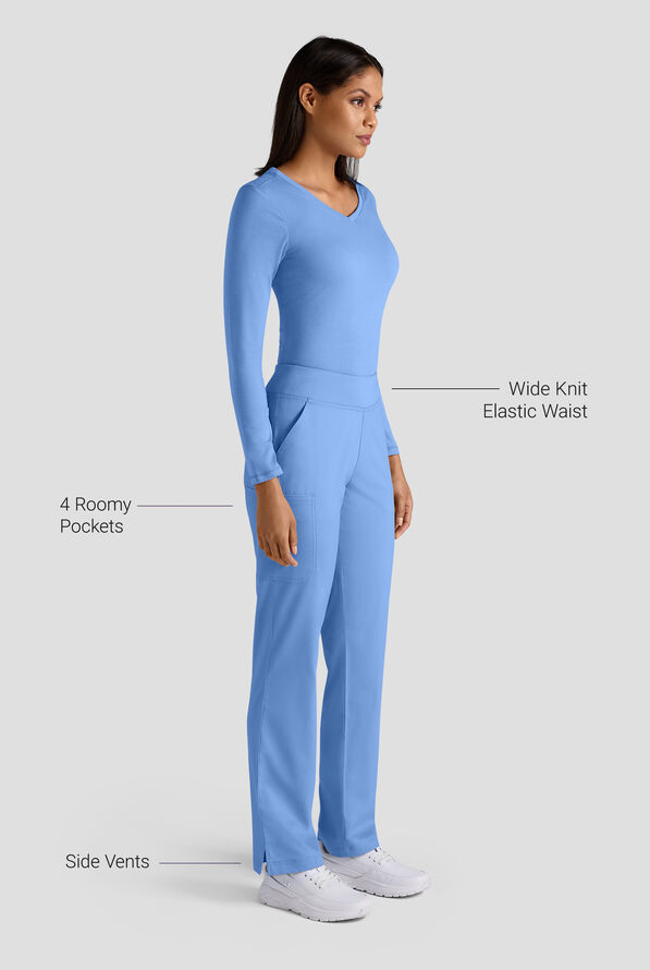 Butter-Soft STRETCH Women's 4-Pocket Knit Waistband Yoga Scrub Pants - Tall - Ceil Blue - 3