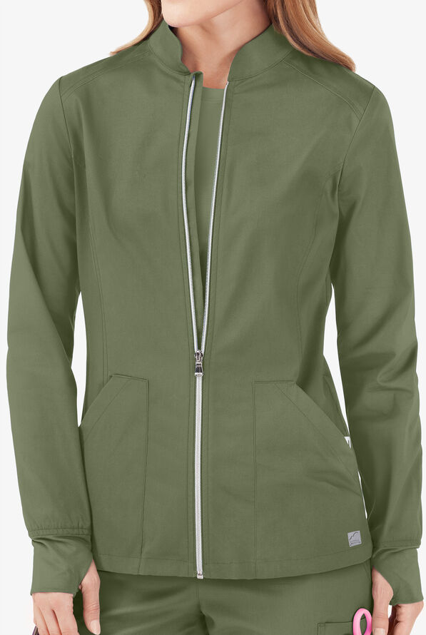 Chaqueta médica UA Butter-Soft STRETCH con cremallera y 3 bolsillos para mujer - Light Olive - 2