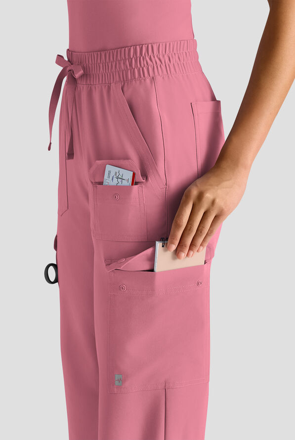 Easy STRETCH Ayo Women's 10-Pocket Cargo Scrub Pants - Petite - Tea Rose - 4