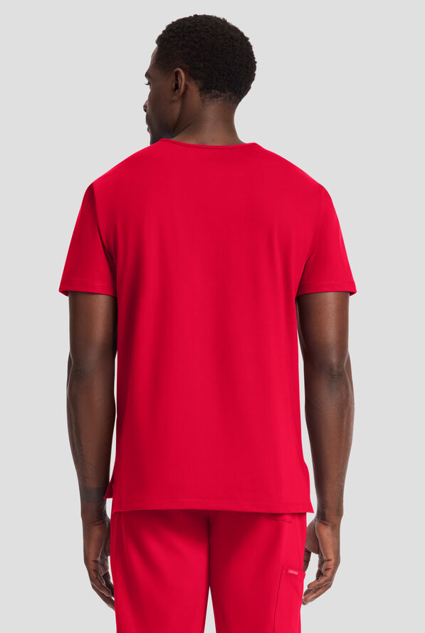 Cherokee Achieve Men's 1-Pocket STRETCH V-Neck Knit Scrub Top - Red - 3