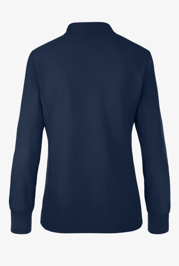 Med Couture Insight Women's 3-Pocket Zip Front Warm Up Scrub Jacket - Navy - 2