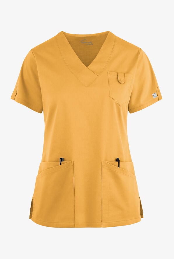 Butter-Soft STRETCH Women's 6-Pocket V-Neck Scrub Top - Apricot Sunset - 1