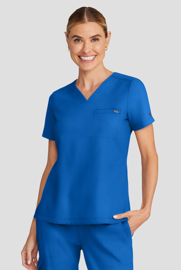 Healing Hands Quest Women's 1-Pocket STRETCH Tuck In V-Neck Scrub Top - Royal - 2