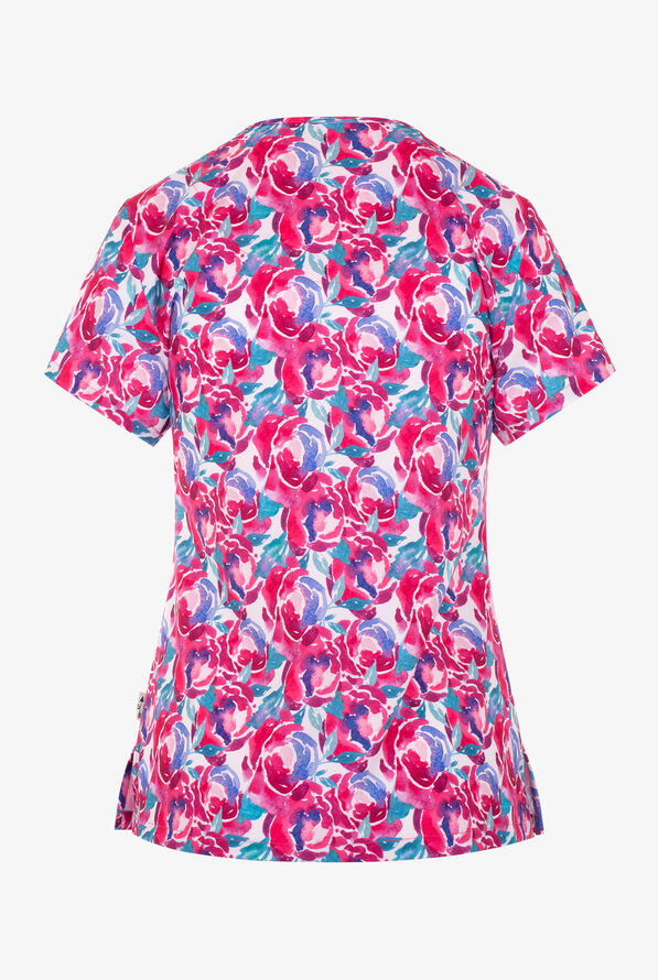 Zavate Ava Therese Awesome Blossoms Women's 2-Pocket STRETCH V-Neck Print Scrub Top - null - 2