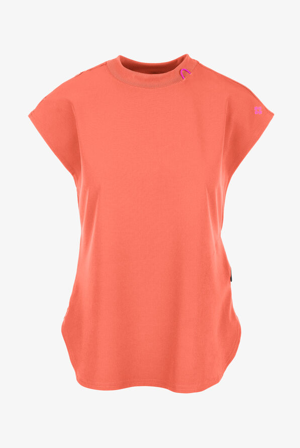 Med Couture Amp Women's 2-Pocket STRETCH Tuck in Dolman Crew Neck Scrub Top - Coral Fusion - 1