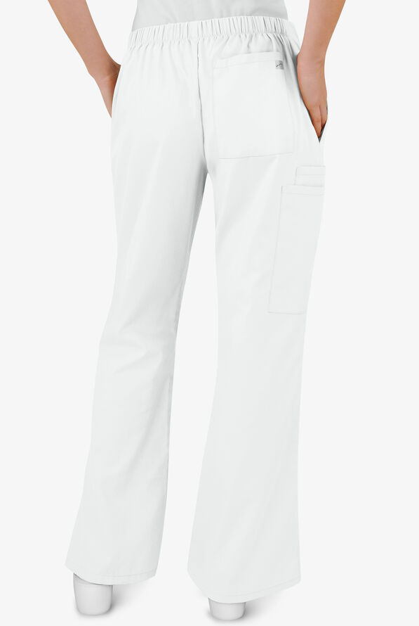 Butter-Soft Core Women's 4-Pocket Elastic Waist Back Drawstring Scrub Pants - White - 2