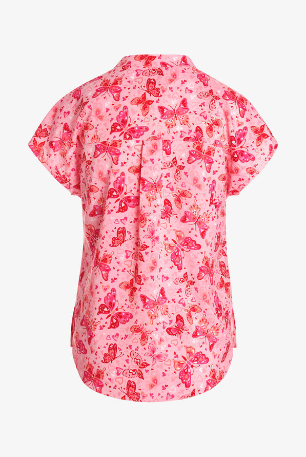 Blusa médica estampada koi Basics Butterfly Hearts STRETCH con cuello en V y 1 bolsillo para mujer - null - 2